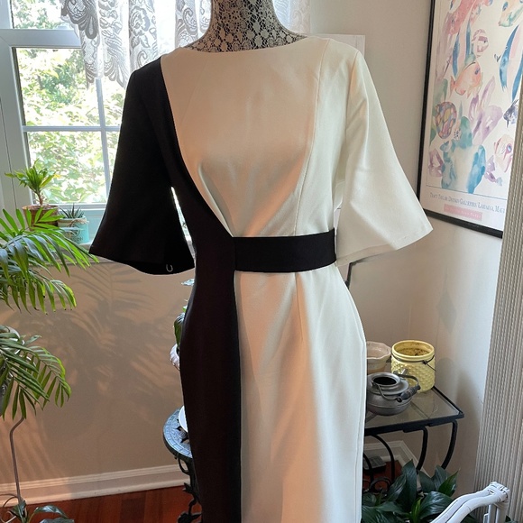 Maggy London Black and White Colorblock Dress - Picture 1 of 3